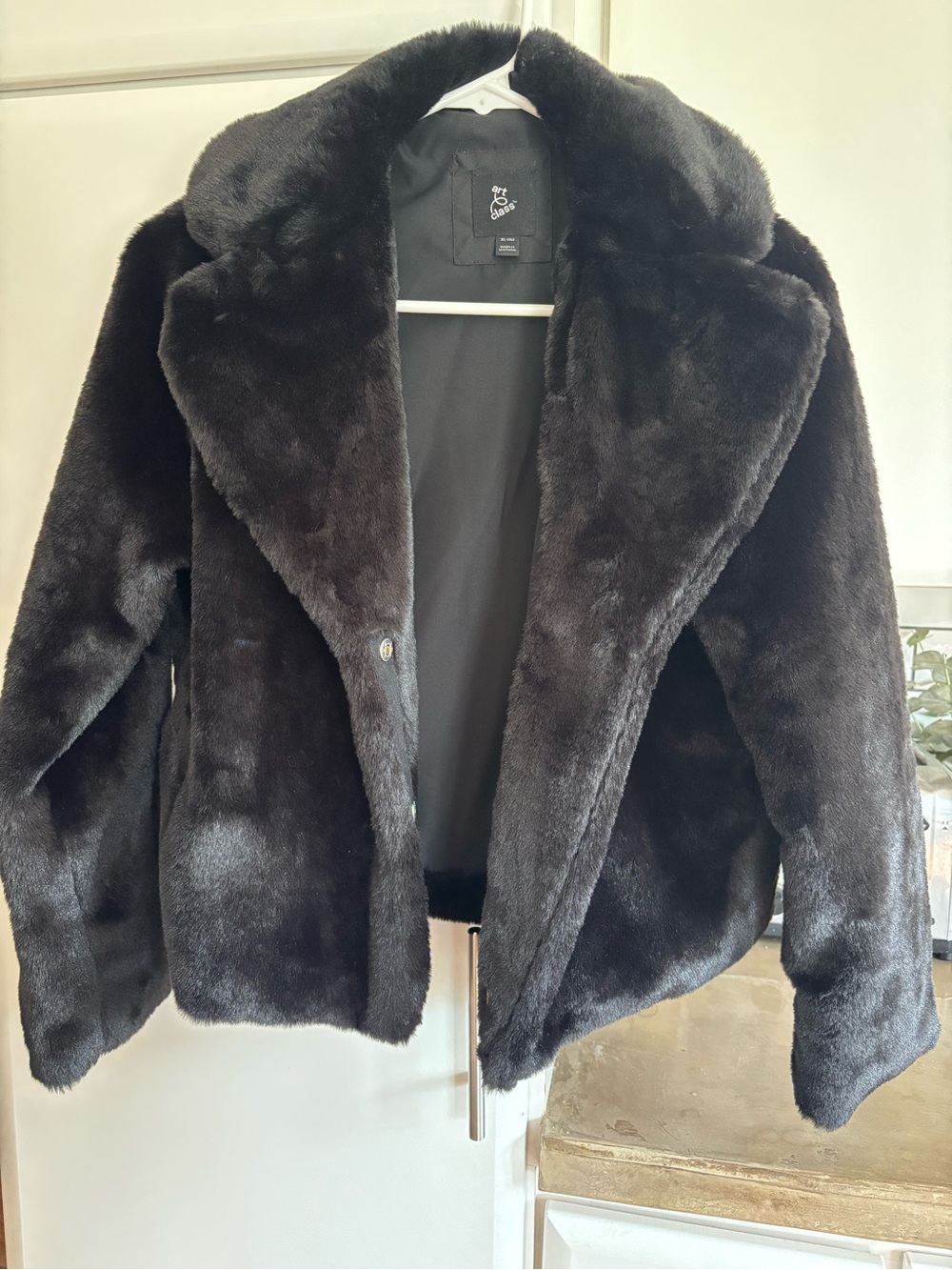 art class Black Plush Teddy Faux Fur Coat